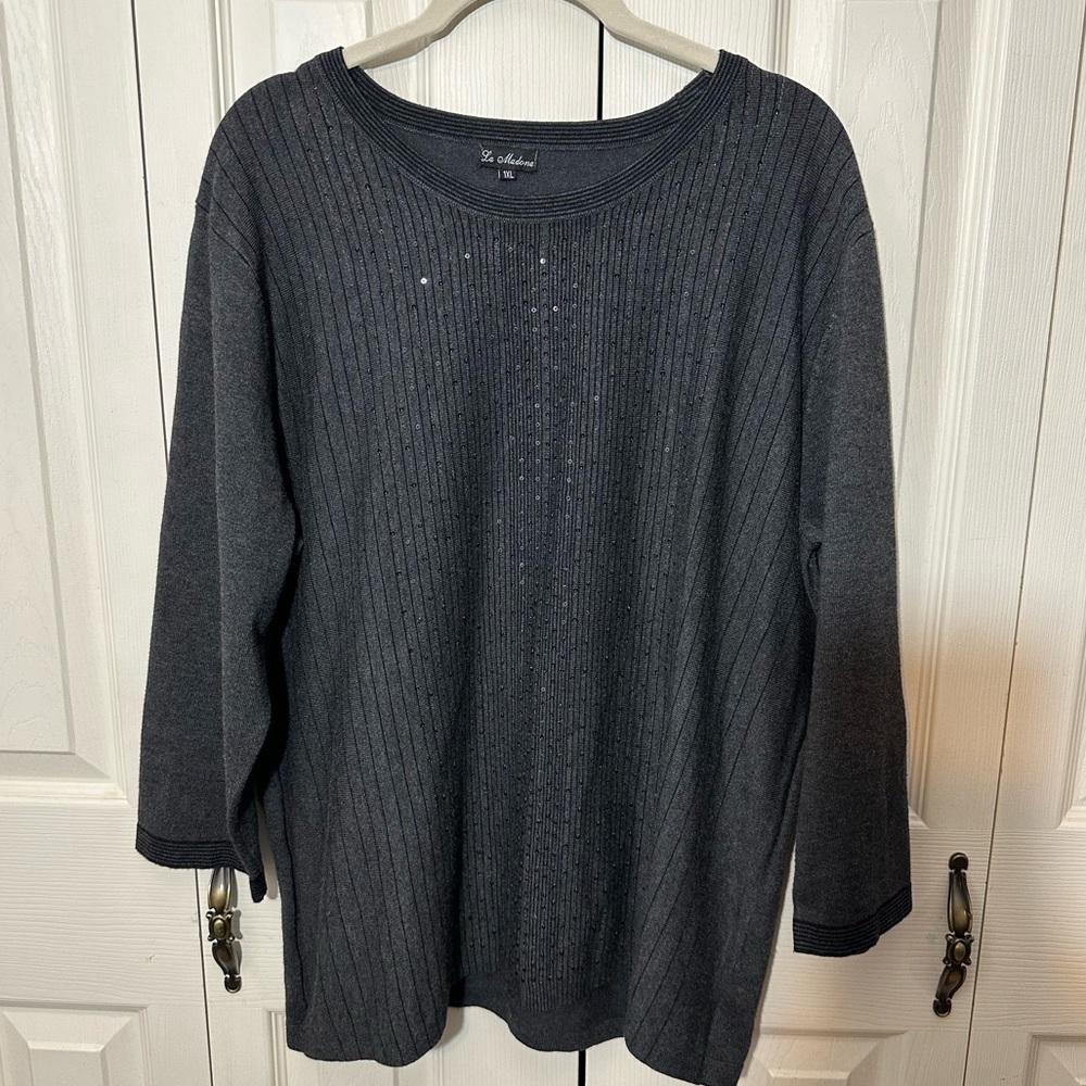 La Madona Ribbed Knit Sequins Holiday Elegant Long Sleeve Sweater Womens Size 1X